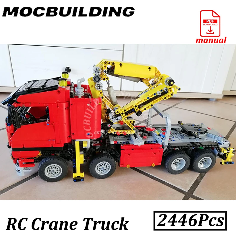 Caminhão guindaste rc de controle remoto moc bloco de construção tijolos carro pesado com motores veículos tecnologia brinquedo construção MOC-8258