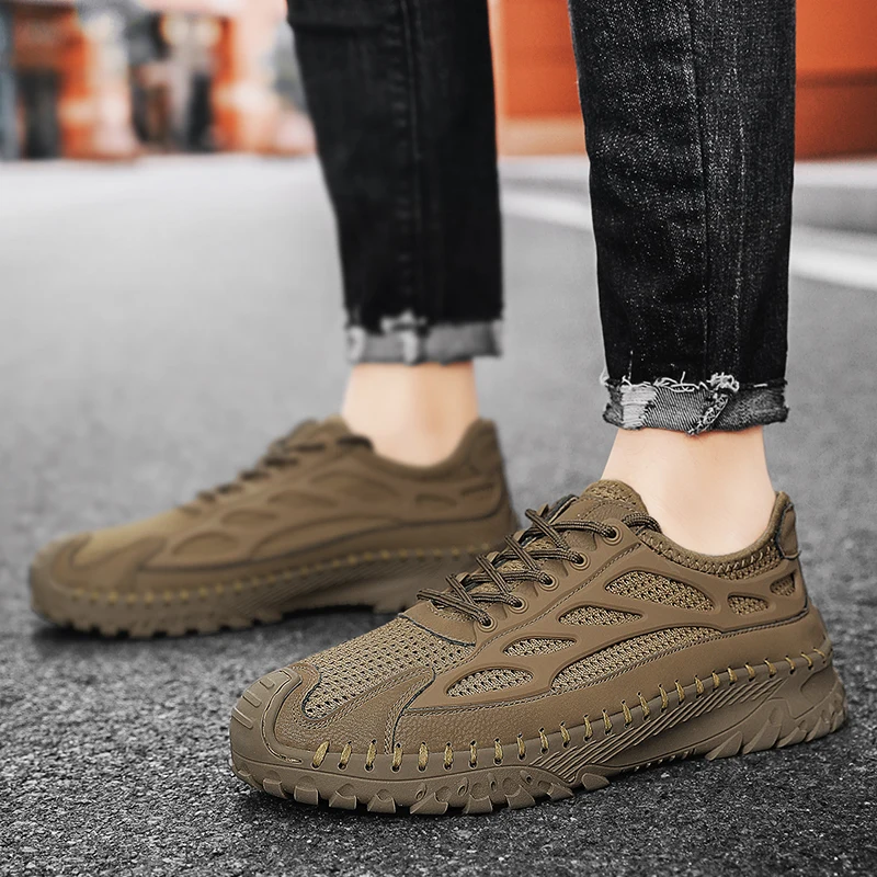 Mode Sneakers Lichtgewicht Heren Casual Schoenen Ademende Mannelijke Schoenen Veterschoenen Outdoor Mesh No-Slip Klimschoenen