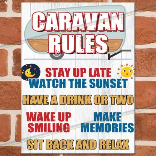 CARAVAN RULES Funny Metal Signs Mobile Home Pub Shed Bar Cave Gift Tin Sign UK