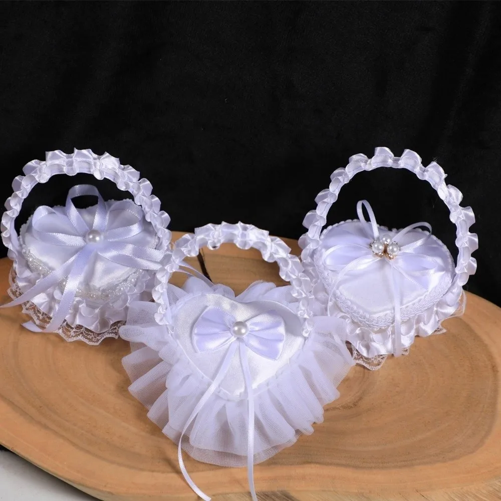

Exquisite Mini Wedding Ring Box Bowknot Double Ring Bride Ring Basket Heart Shape with Handle Ring Storage Box Valentines Day