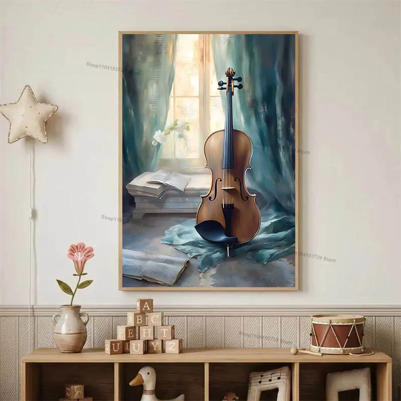Watercolor Ballet Girl Shoes Cello Nursery Wall Art Canvas Painting Nordic Posters Prints Pictures For Baby Kids Room Home Decor - view 3