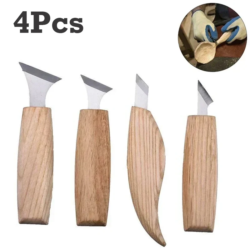 

Набор из 4 ручных инструментов для резьбы по дереву: ножи из нержавеющей стали, скульптурные резцы, точилка для ножей