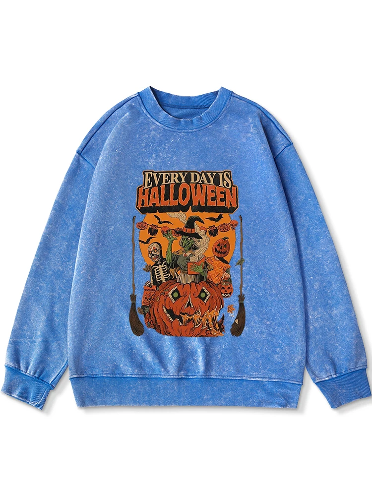 

Every Day Is Halloween Prints Distressed Cotton Hoody Women'S Street Casual Washed Sweatshirt Autumn Loose Warm Female Pullover