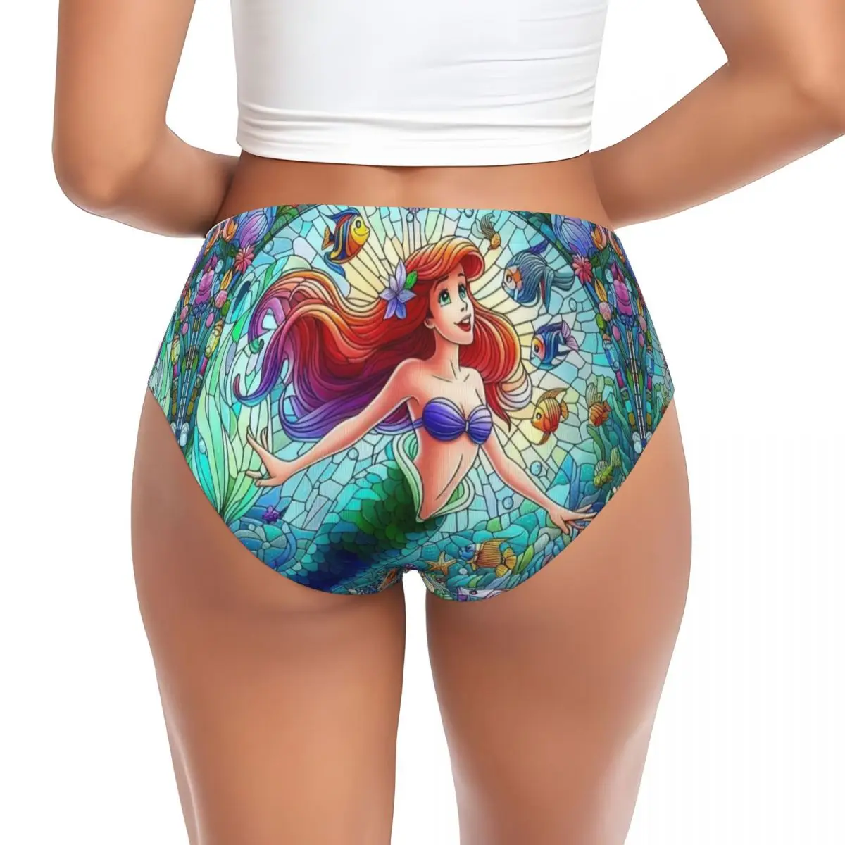 Custom Womens Ariel Little Mermaid Cartoon Printed Panties Underwear Female Breathable Briefs Underpants