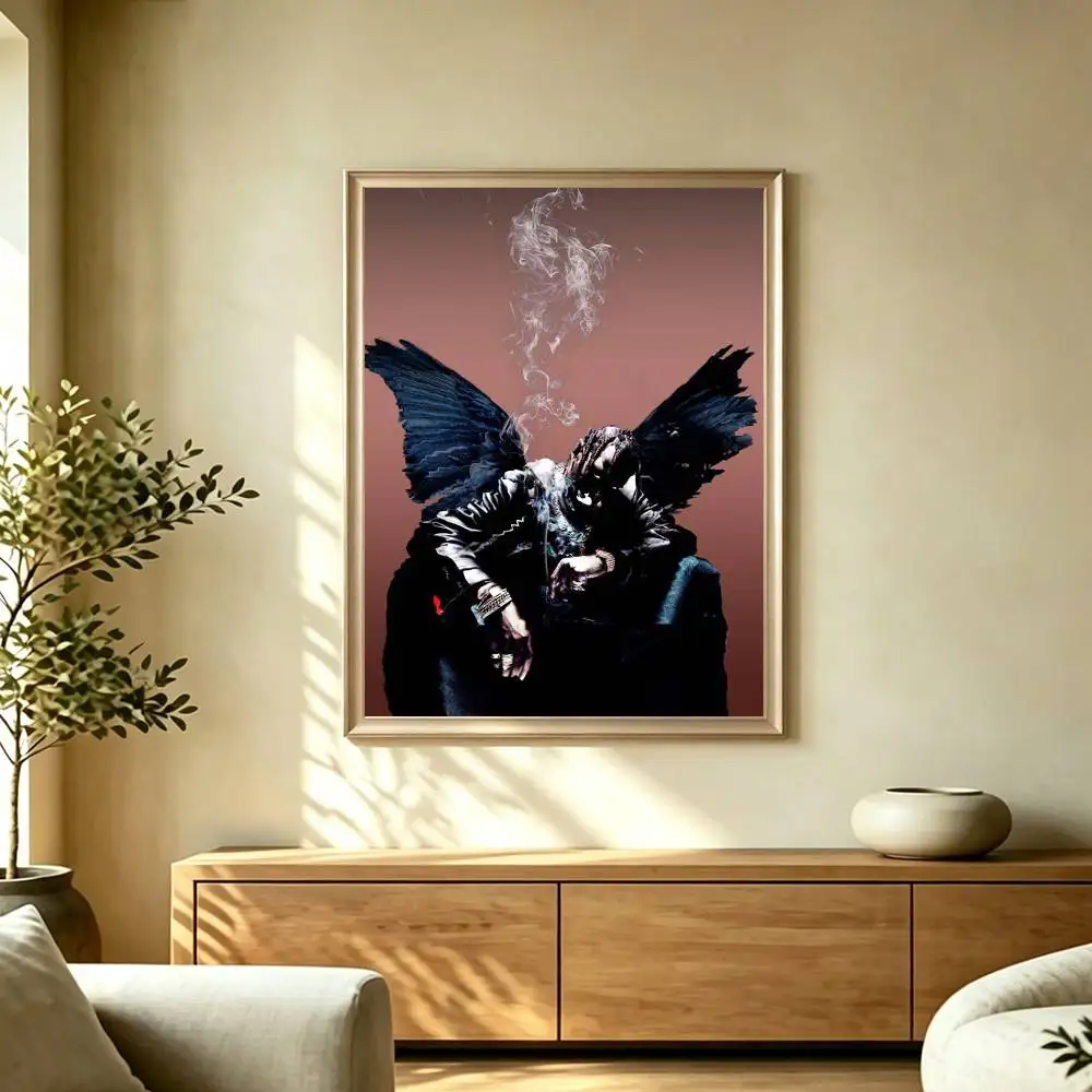 Pop-Rap Singer T-Travis Scott-T Poster Waterproof Wall Art Sticker For Bar Living Room Vintage Decor High Quality Print Gift