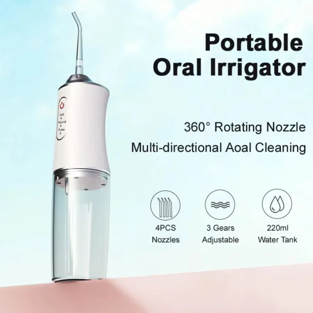 Dental Oral Irrigator Portable USB Rechargeable Water Jet Floss Tooth Pick 4 Jet Tip 280ml 3 Modes Teeth Cleaner