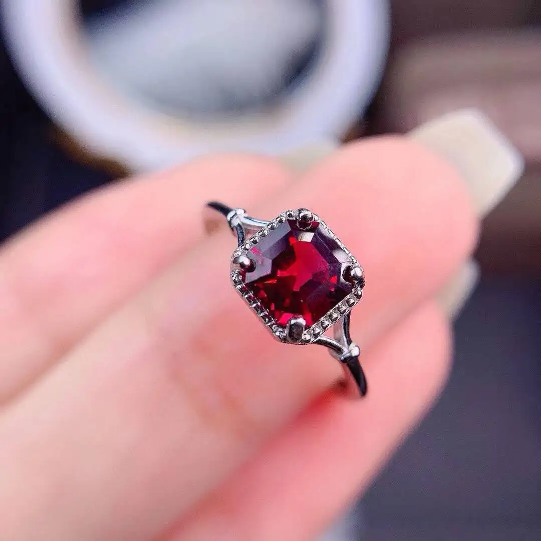 

KJJEAXCMY New style Jewelry Natural Women's Garnet ring 925 silver inlay Colorful and splendid Crystal pure fire flash explosion