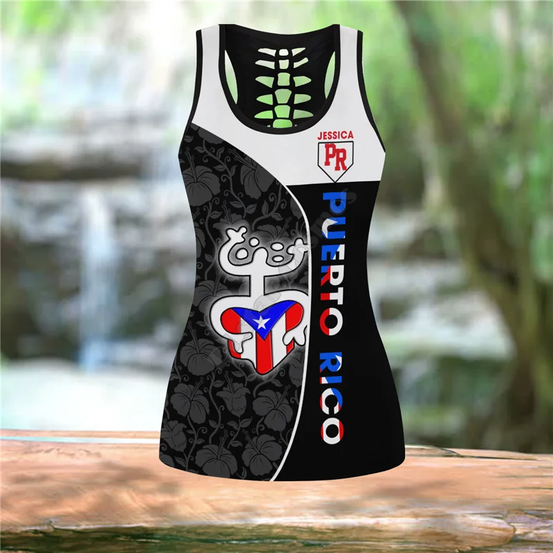 Personalized Name Puerto Rico Coqui Taino 3D Printed Tank Top+Legging Combo Outfit Yoga Fitness Soft Summer Women For Girl