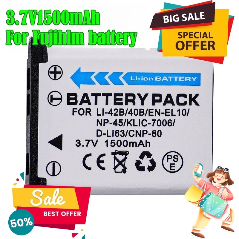 

3.7V 1500MAH For Fujifilm NP-45 KLIC-7006 D-LI63 EN-EL10 NP-80 LI-42B/40 Batteries