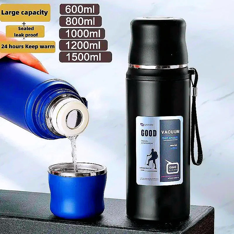 Large Capacity Stainless Steel Water Bottle With Lid Cup Coffee Vacuum Flask Outdoor Travel Thermal Cup Leakproof Thermos Bottle