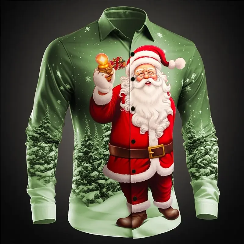 2025 Weihnachten Santa Claus & Schneemann Druck Shirts Für Männer Festival Casual männer Hemd Herbst Langarm Top Oversize männer Kleidung