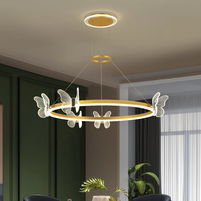 Modern Nordic Butterfly Ring Led Pendant Lamps Dimmable for Table Dining Room Kid\'s Bedroom Chandelier Home Decor Lustre Fixture