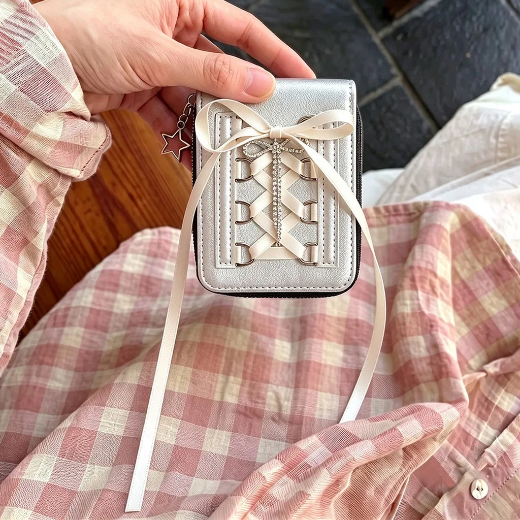Silver Sweet Wallets for Women Y2k Strap-on Designer Original Fashion Short Coin Purse Korean Style Casual New Cute Wallet Purse
