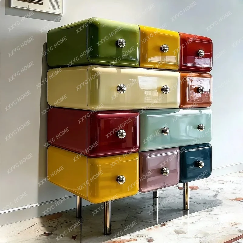 XX Multicolor Dopamine Art Geometric Chest of Drawers Creative Storage Cabinet Sideboard Decor for Living Room Entryway