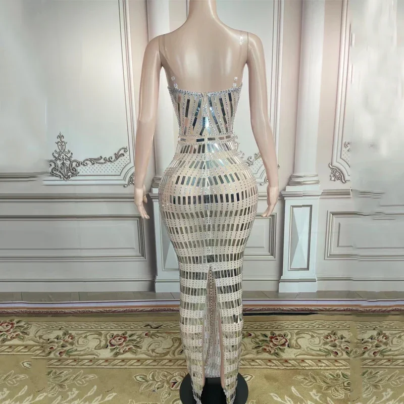 Vestido completo de diamantes de imitación, vestido de fiesta de noche con lentejuelas, disfraz de celebración de cumpleaños para mujer, traje de baile de salón, ropa de escenario XS4950