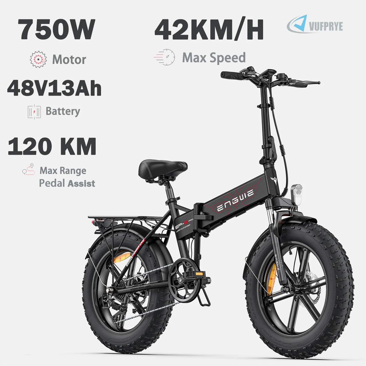 EP-2PRO 750W E-bike Powerful Motor 48V 13AH Lithium Battery Electric Bike 20*4 Inch Fat Tire Adult Folding Electric Bicycle