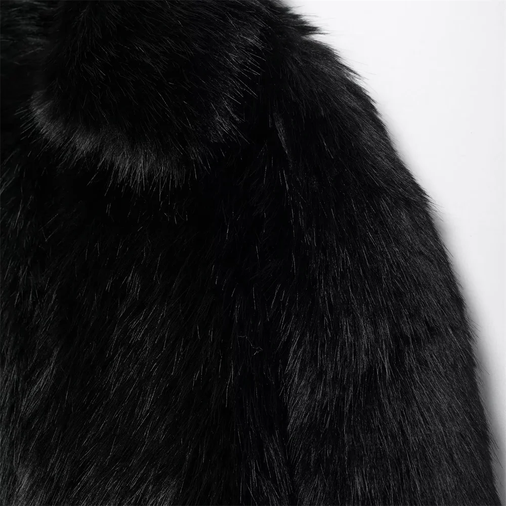 2024  Winter  New  Style  Women's  Casual  Luxury  Black Fur Artificial Fur Effect Solid Color Coat`