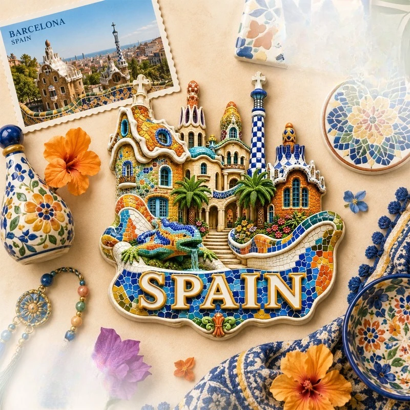 Barcelona Gaudi Mosaic Fridge Magnet - Artistic 3D Spanish Souvenir Unique Architectural Gift for Travel & Colorful Decor view 2