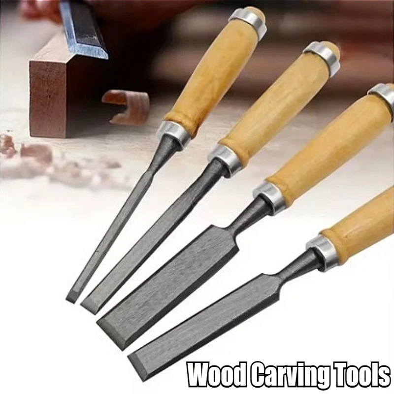 5pcs 6 10 12 18 24mm Comfortable Beech Handle Wood Chisel with Wood Handles - Ergonomic Wood Carving Tools DIY Auxiliary Tools