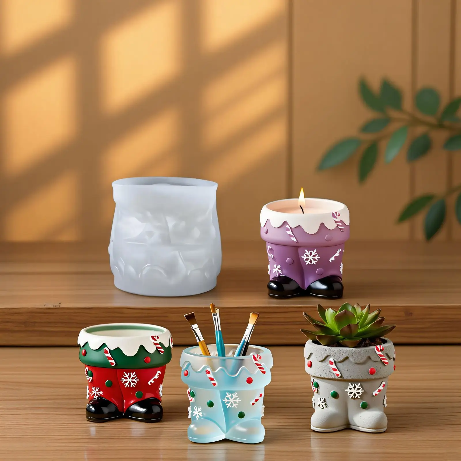 

DIY Epoxy Resin Mold Scented Candle Cup Storage Silicone Mold Christmas Boots Flower Pot Plaster Cup Home Decoration