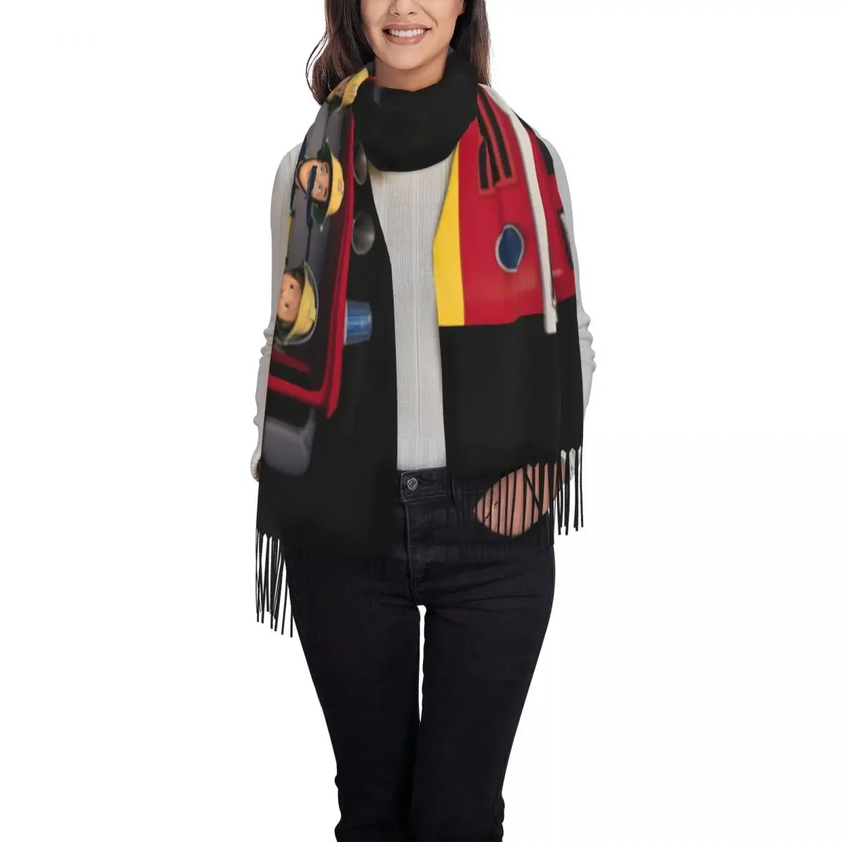 Fireman Sam Scarf Wrap Women Long Winter Warm Tassel Shawl Unisex Scarves