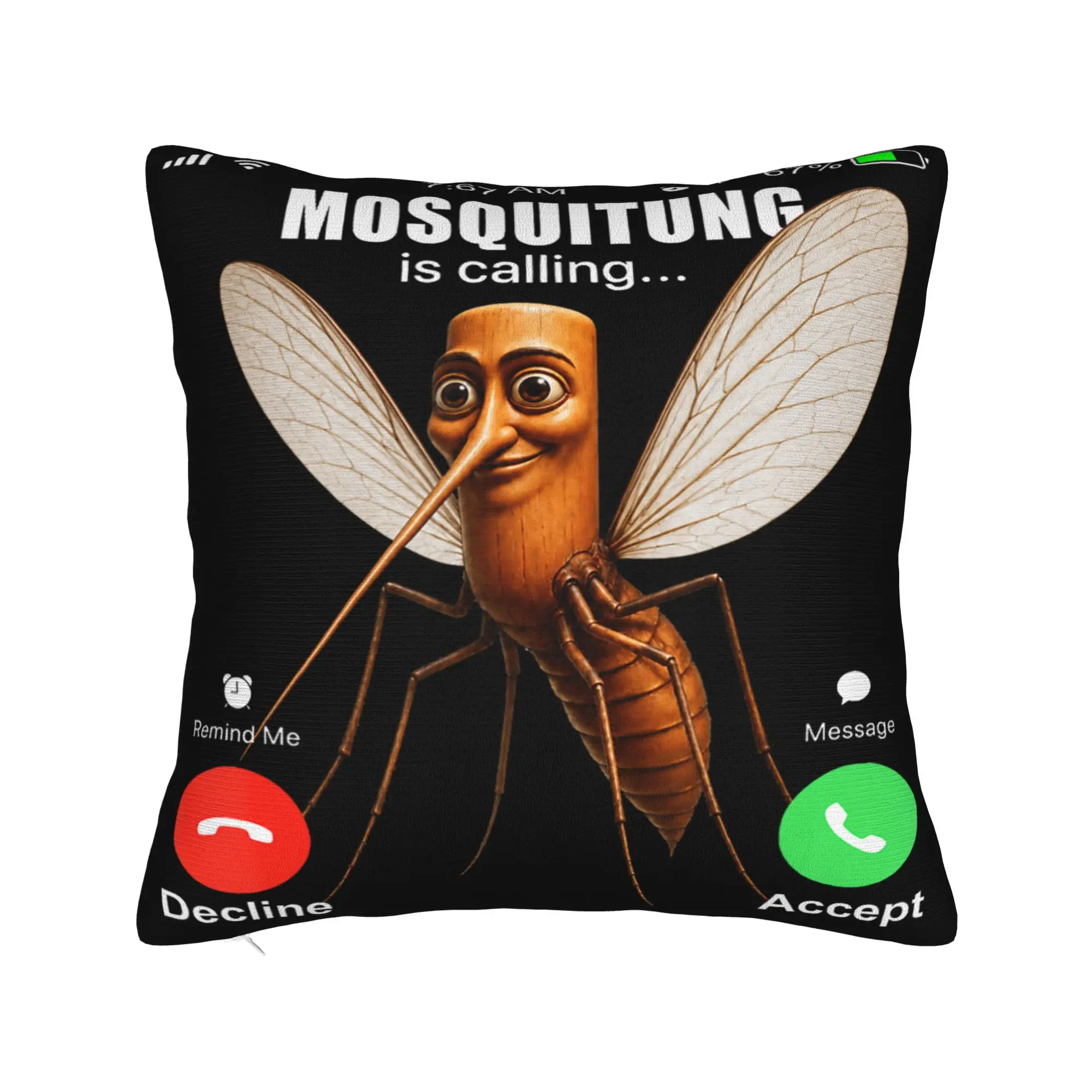 Pillow Cover Funny Tung Tung Sahur Mosquitung is Calling Brainrot Meme  Funny Pillow Case For Living Room Chair Pillowcases