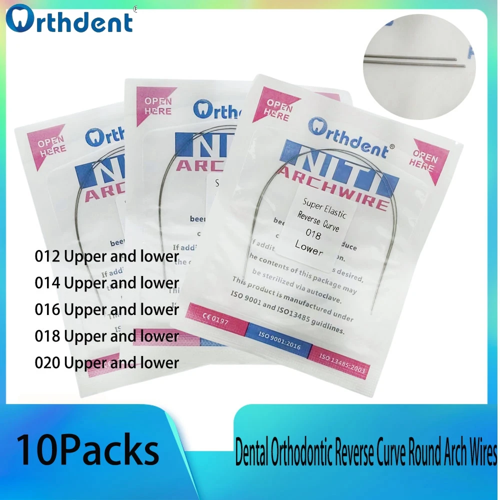 10Packs Dental Orthodontic Reverse Curve Round Arch Wires Round Shape Super Elastic Niti ArchWires Dentist Materials Dentistry