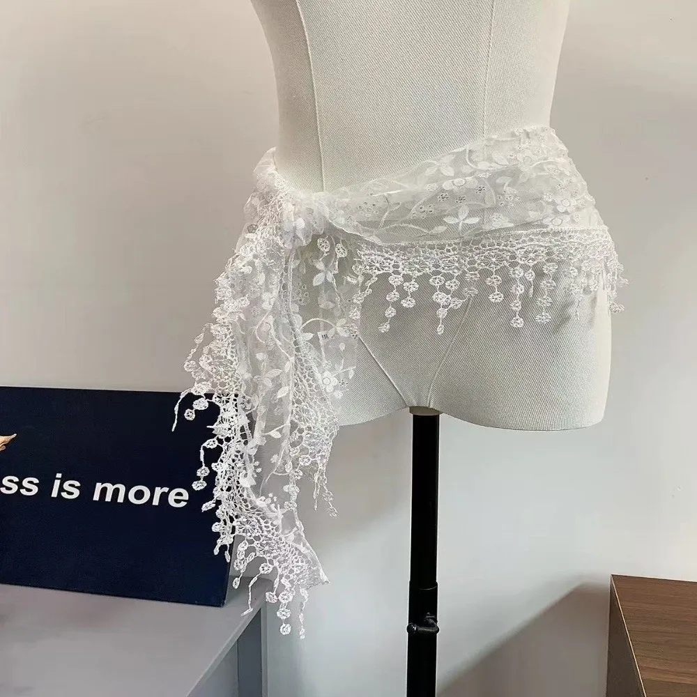 

All-match Solid Color Tassel Shawls Embroidered Lace Triangle Scarf Bohemian Tassel Lace Scarf Photography Prop