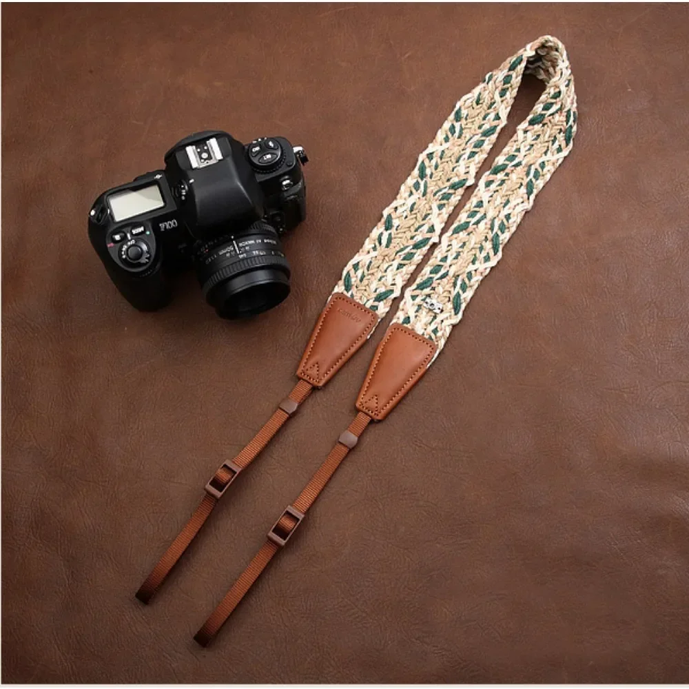 Camera Shoulder Neck Strap Belt Anti-Slip Adjustable Cotton Leather Woven Strap for DSLR Micro Single