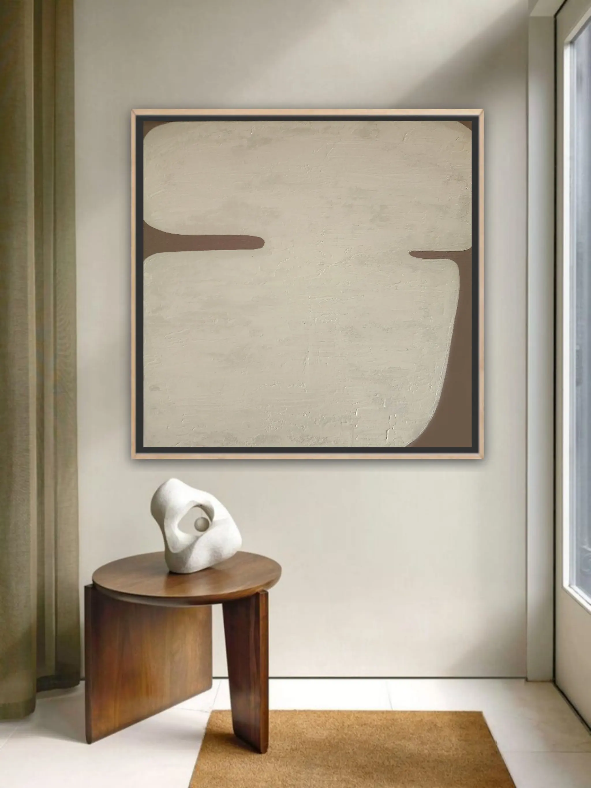 Large Abstract Painting Mid Century Modern Art, Beige Painting, Brown Original Oil Painting, Minimalist Art