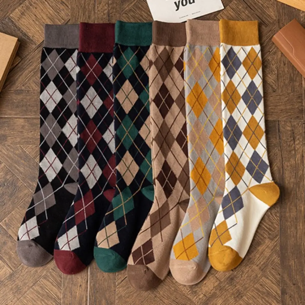 

Warm Plaid Stripe Check Socks Streetwear Elastic British Style Long Socks Academic Atmosphere Hosiery JK Stockings Women Student