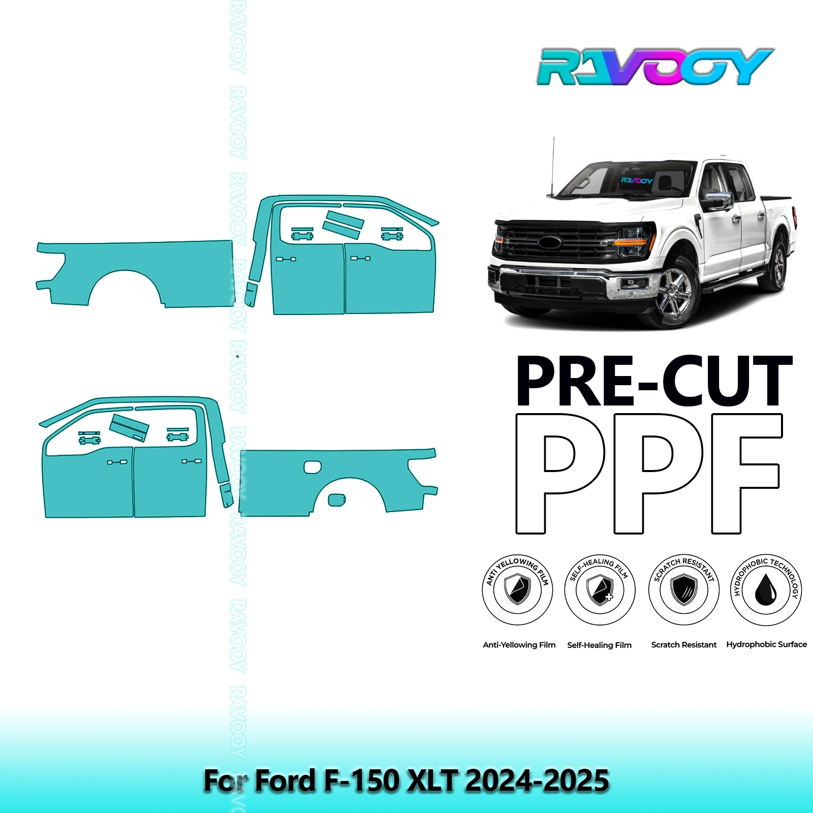 

For Ford F-150 XLT 2024-2025 8.5mil Clear Matte Pre-Cut PPF Door & A/B Pillar Kit TPU Paint Protection Film Set