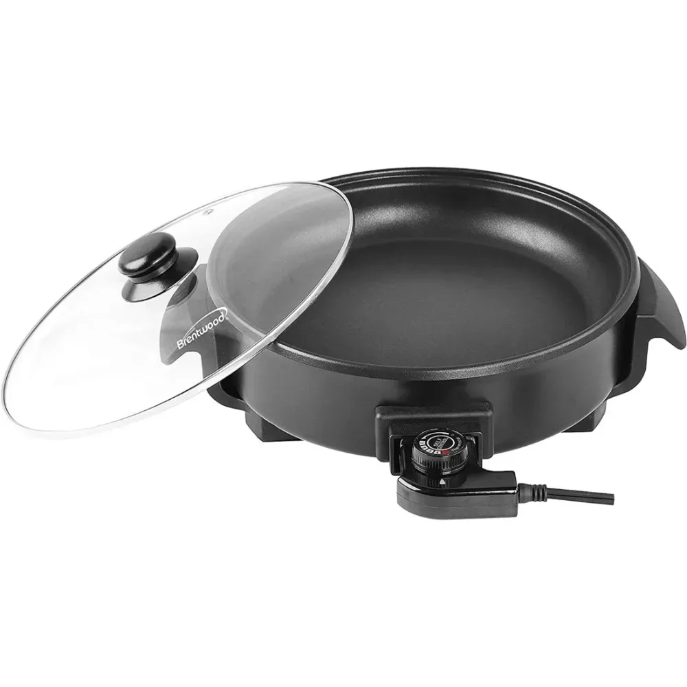 

Appliances 12-Inch Round Nonstick Electric Skillet with Vented Glass Lid, Removable Thermostat, Easy to Clean, Black