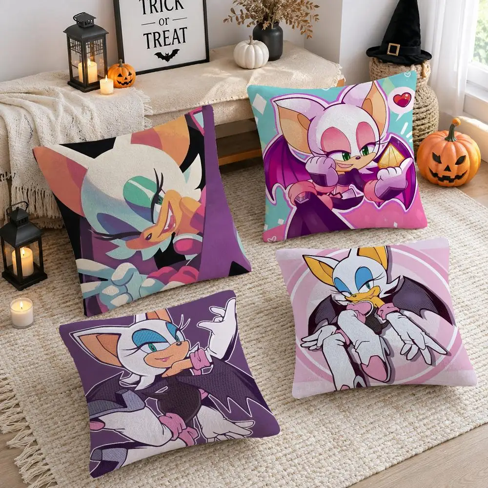 S-Sonic the Hedgehog Rouge the bat Cushion Cover Plush Decorative Pillow Case With Hidden Zipper Cutecore Room Decor For Home