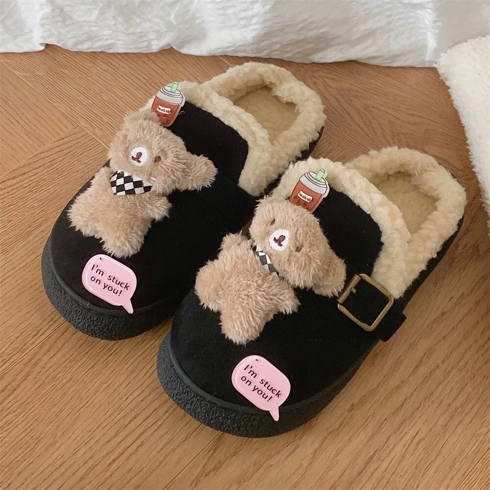 

Winter And Autumn Cute Bear Warm Plush Antiskid Indoor And Outdoor Warm Comfortable Slippers