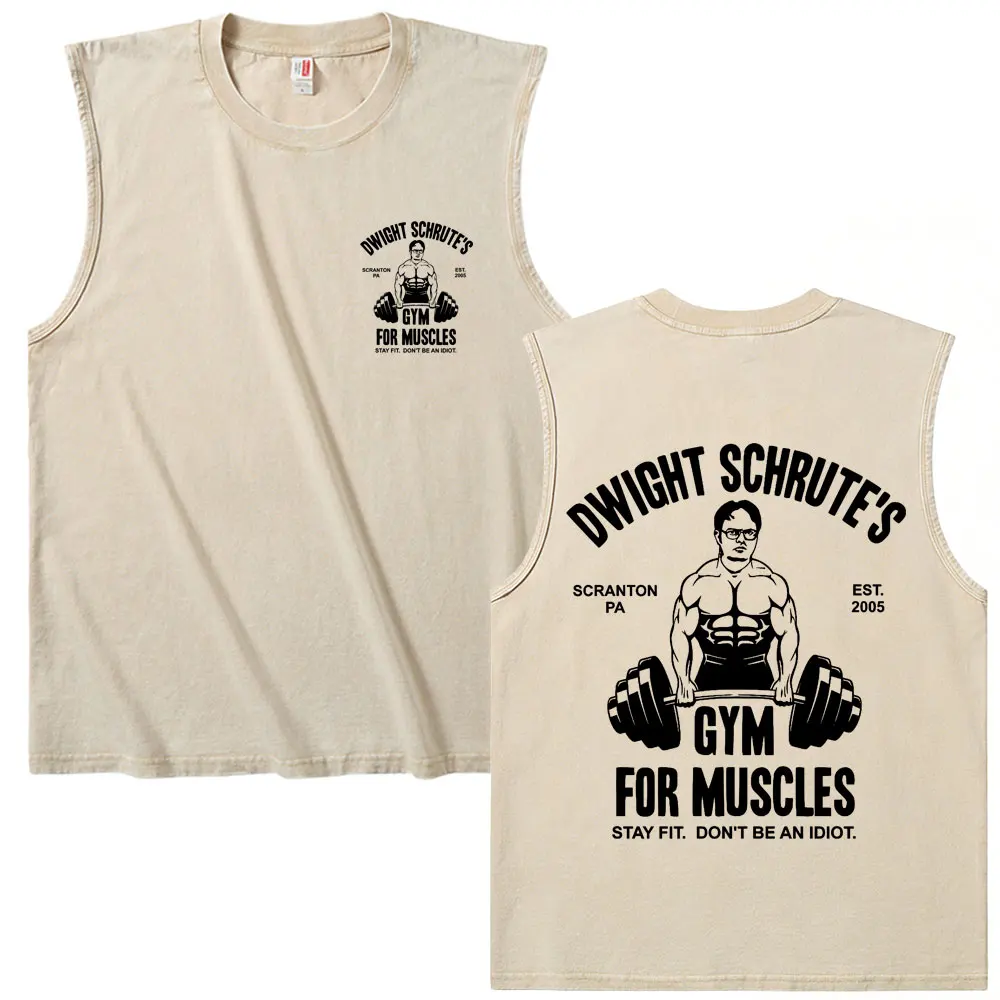 

Funny The Office Michael Scott Dwight Schrute Gym Vintage Washed Tank Tops Men Women Casual Geek Fitness Powerhouse Vest T Shirt