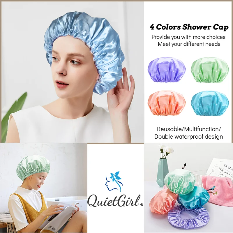  Shower Caps for Women Reusable Waterproof Women Shower Caps Reusable EVA Hair Cap for Shower Double Protection Layers Elastic