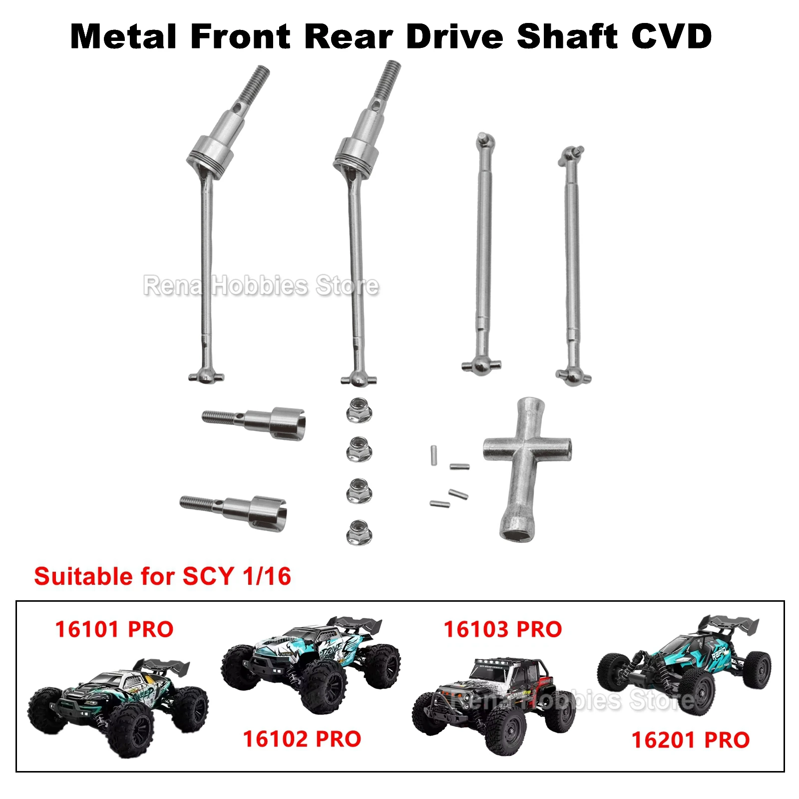 4 PCS/Set Metal Front & Rear CVD Drive Shaft Dogbone Kits for SCY 1/16 Brushed Brushless 16101 16102 16103 PRO 16201 Upgraded