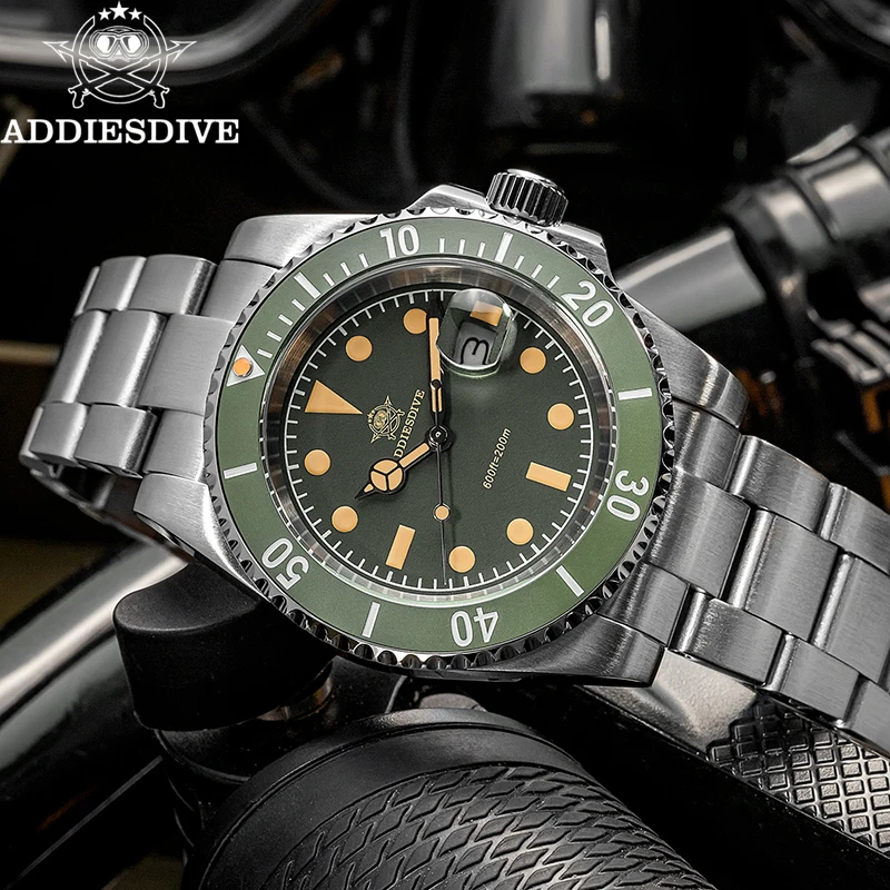 ADDIESDIVE 41mm Men's Quartz Watch 200m Waterproof Super Luminous Diver Wristwatch Ceramic Bezel Calendar Steel Watches AD2054