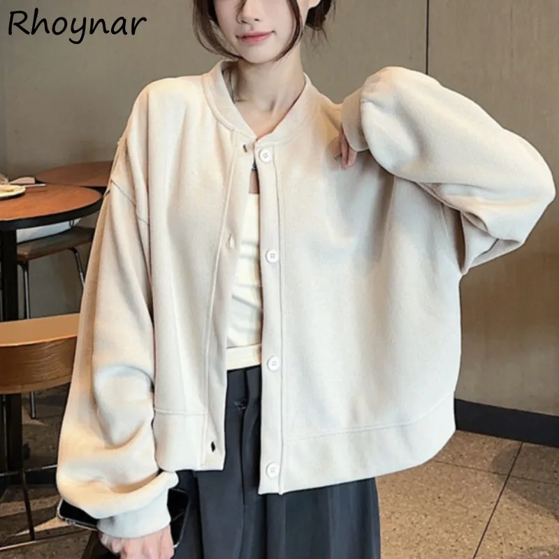 

Solid Long Sleeve Jackets Women American Retro Fashion Casual All-match Thin High Street Soft Students Couples Spring Autumn