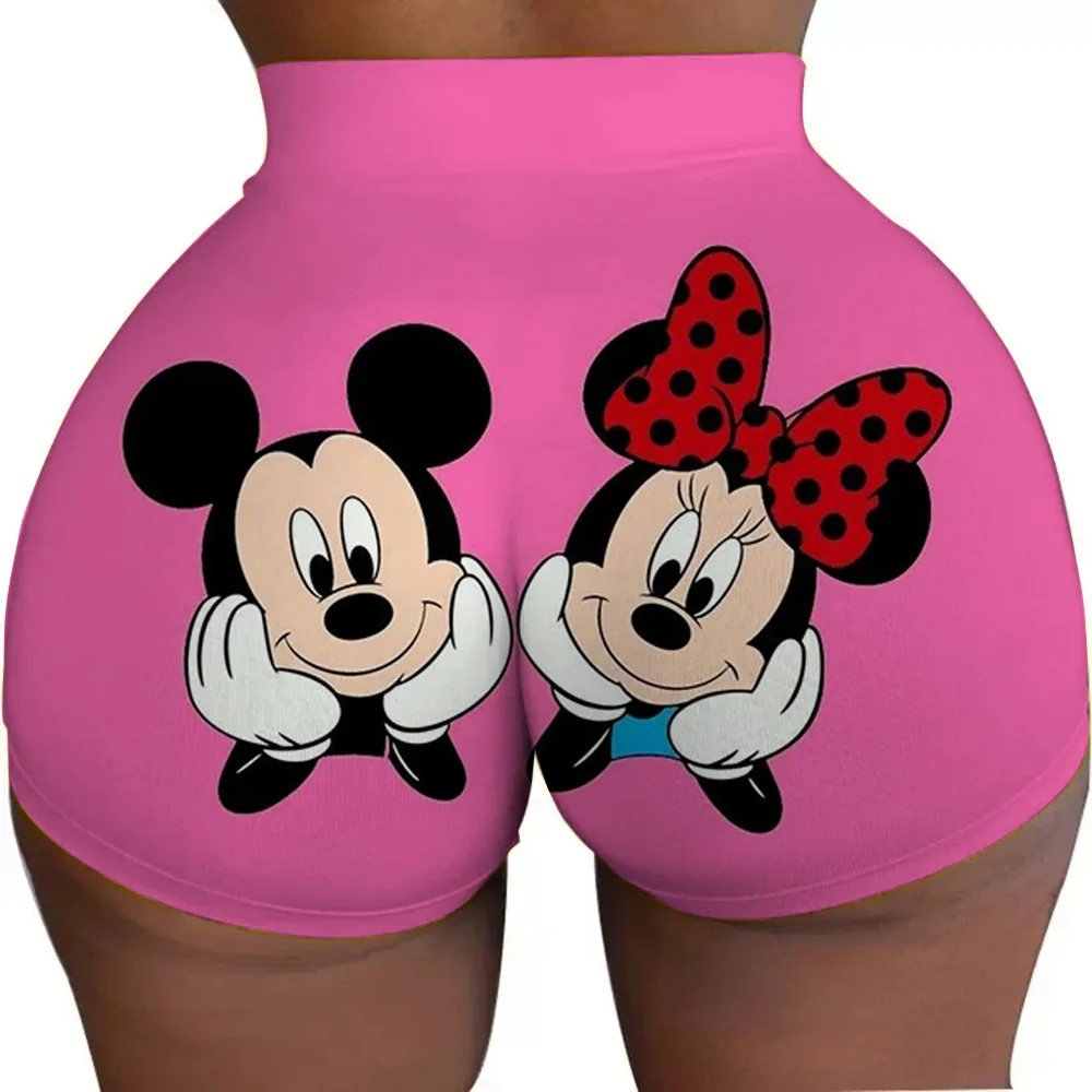 ディズニーミッキー女性のフィットネスバイカーショーツバレーボールヨガショーツバイカーファッション漫画女性ミニセクシーなポールダンスタイトなショーツ