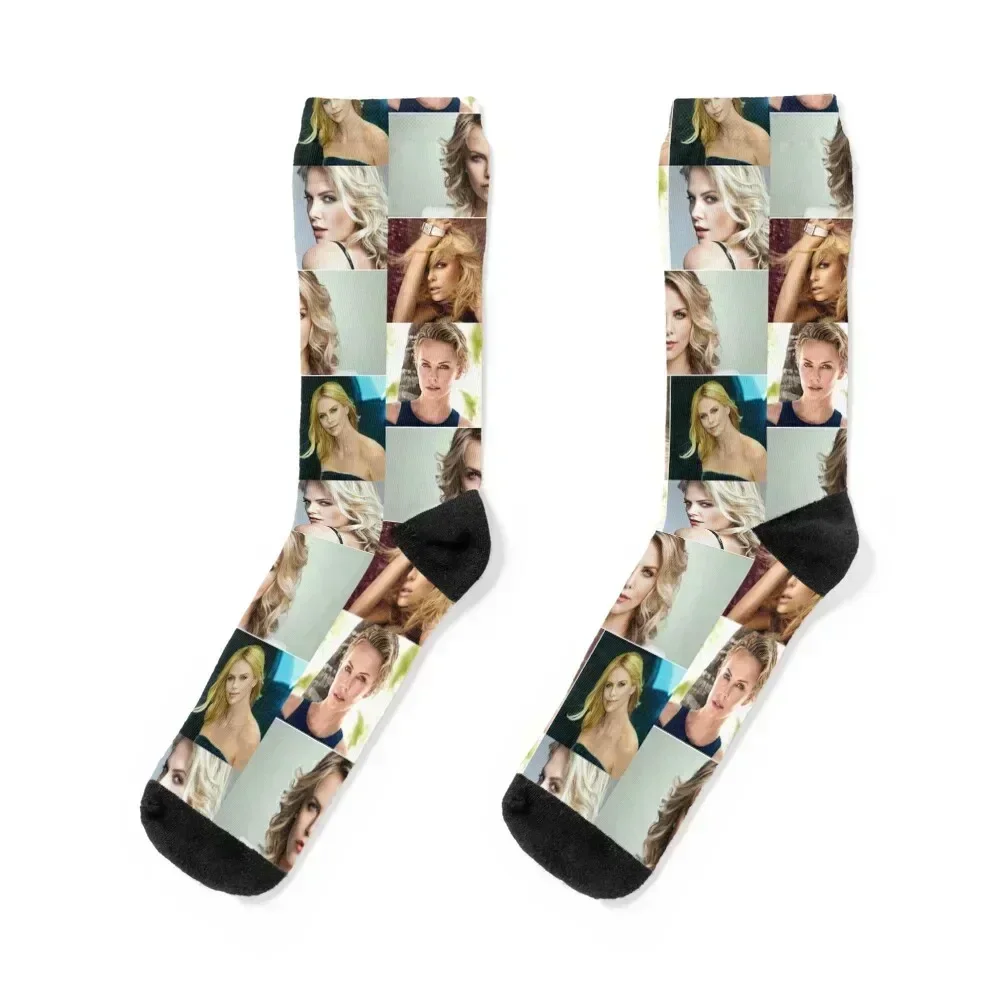 Charlize Theron South African-American actress Beautiful Aesthetics Photos Collage - 2 Socks loose cotton Socks Male Women's