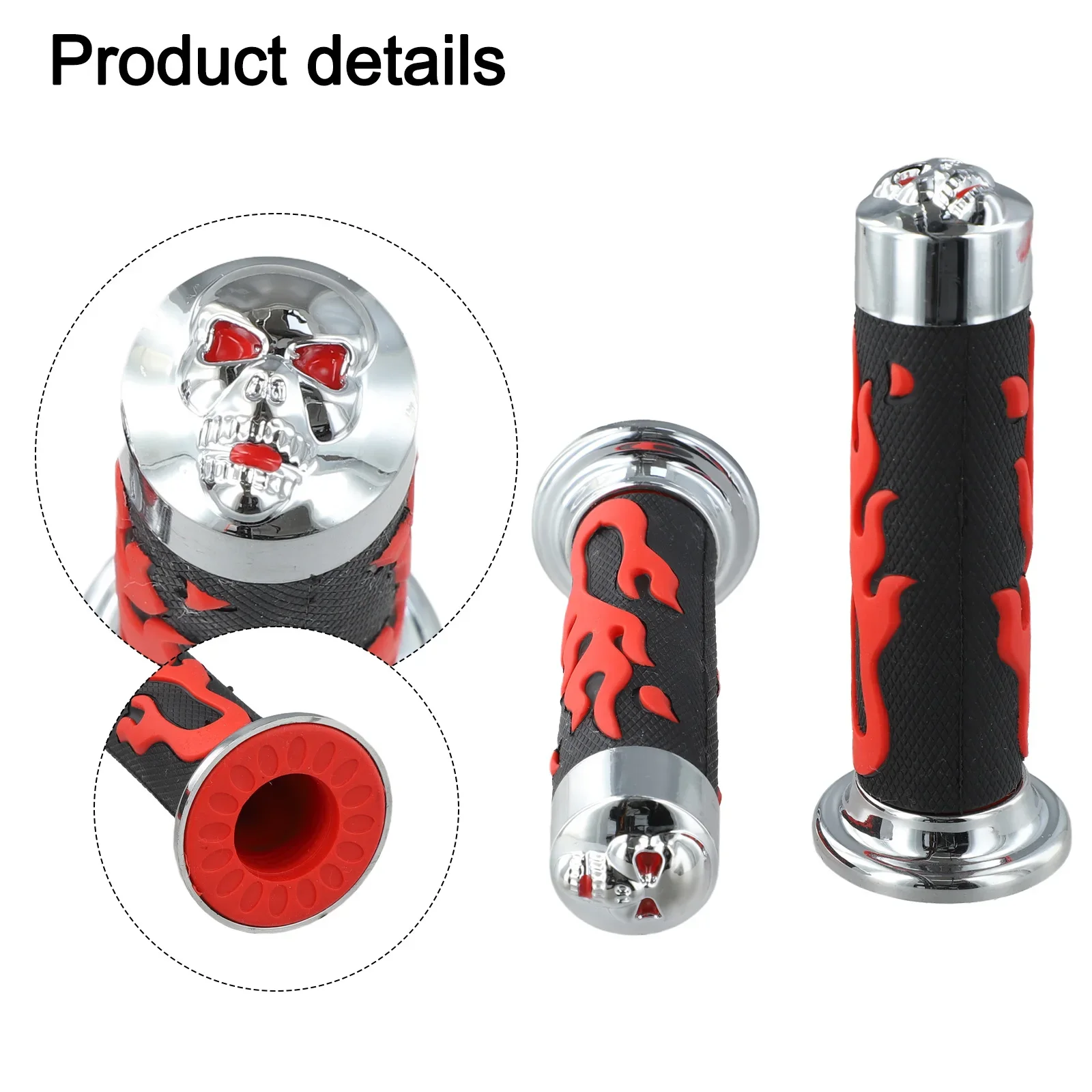 Pair of Motorcycle Throttle Grips 22mm Diameter Rubber Material 78 Inch Long with Flame Skull Style for Handlebar Use