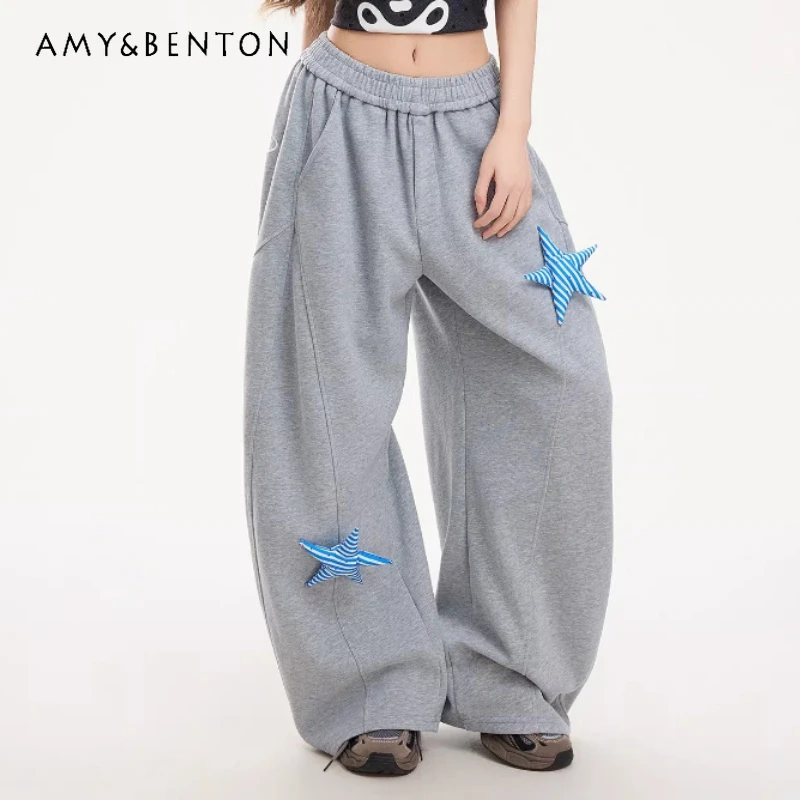 

Original Design Women's Clothing 2026 New Sub-culture Striped Star Splicing Casual Sweatpants Versatile Wide Leg Pants Ladies