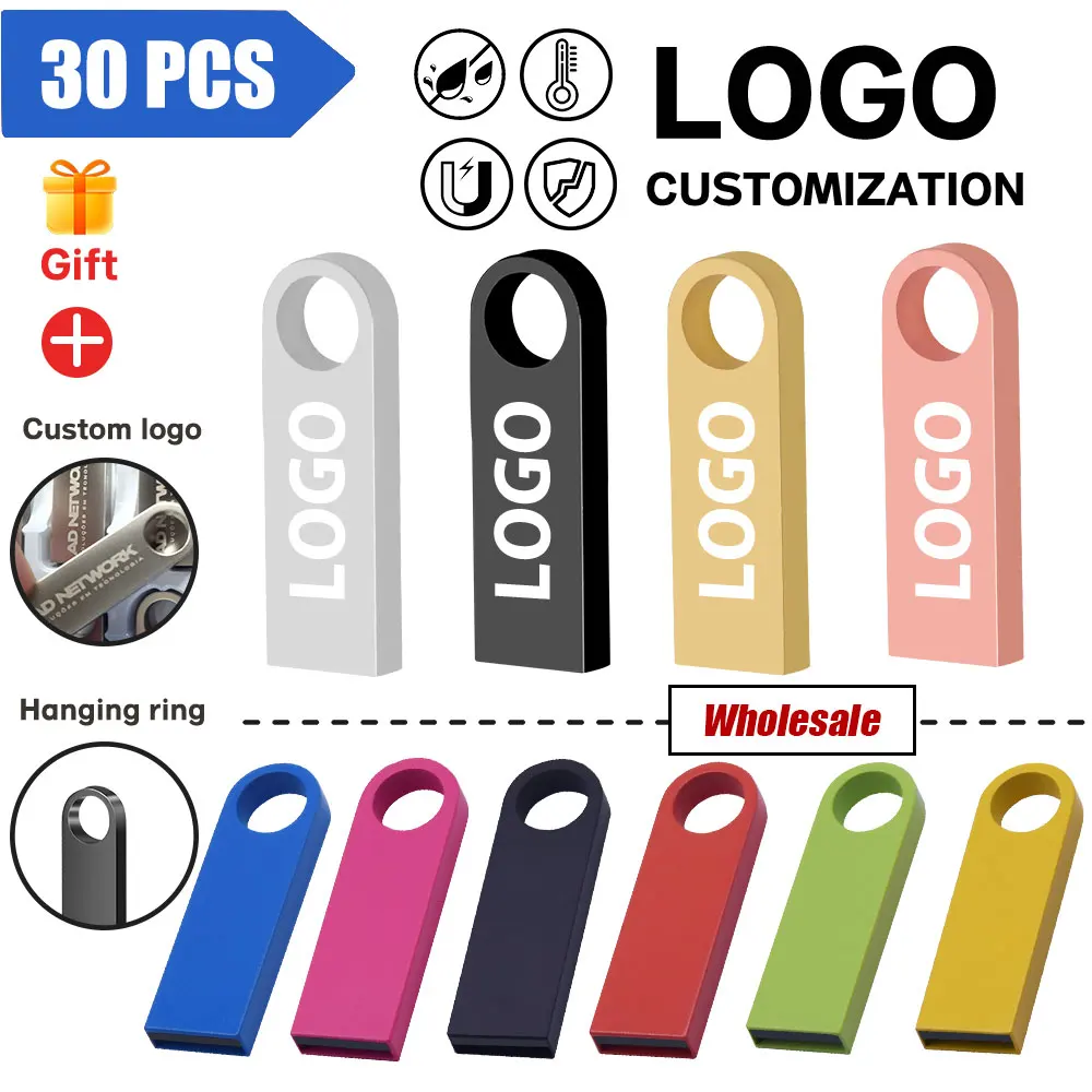 

30 PCS/LOT USB Pendrive 64GB Flash Pen Drive 128GB 32GB 16GB Waterproof Memory Stick Company Gift Free Custom Logo