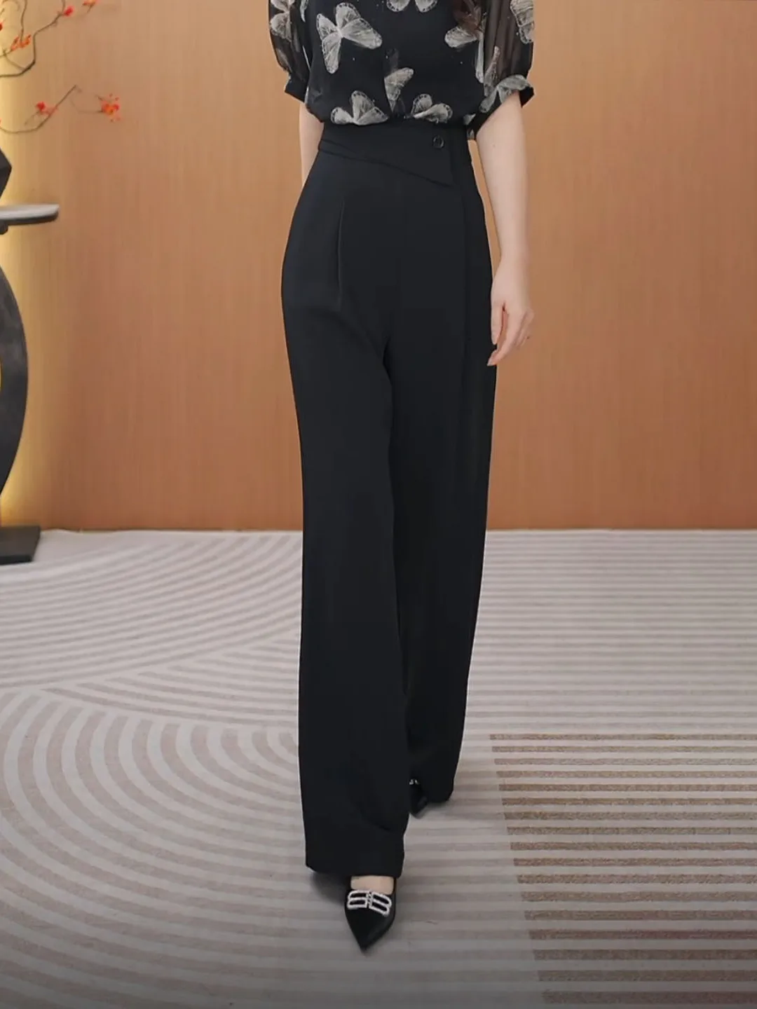 

Design Sensation Single Button Suit Wide Leg Pants Women's Loose Slimming Drapey Straight Leg Trousers Spring Autumn New Sle