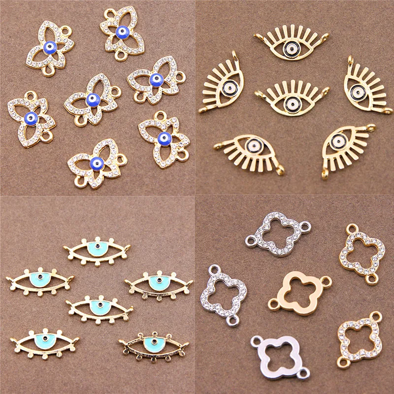 6Pcs Enamel Animal Evil Eye Charm four-leaf flower Connector for Jewelry Making Bracelet Accessories DIY Findings