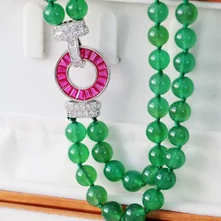 New natural emerald glass double layer necklace micro inlay zircon pendant necklace long sweater chain female fashion jewelry