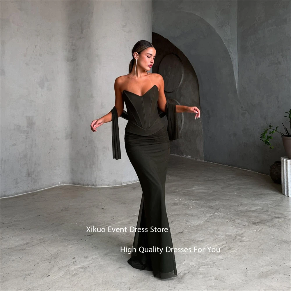 Xikuo 優雅なサテンマーメイドイブニングドレス恋人コルセットフォーマルドレス女性床の長さのパーティーウエディングドレスカスタマイズ