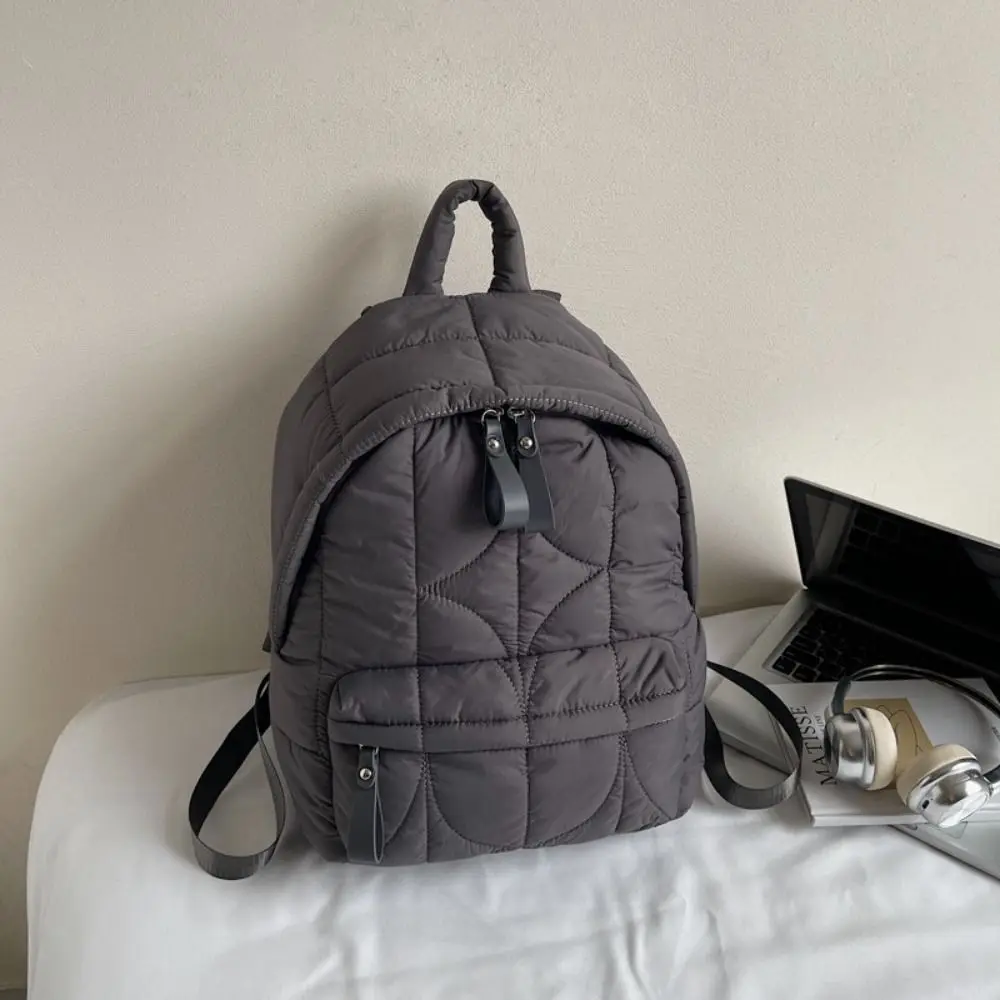 Solid Color Padded Coat Backpack Cloud Nylon Space Cotton Shoulder Bag Large Capacity Pleated Student Schoolbag Teenagers